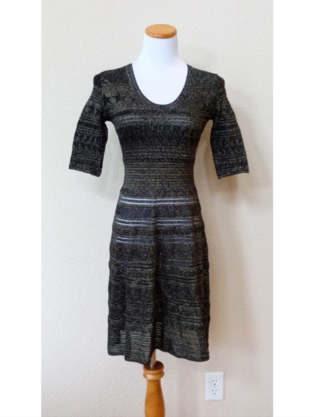 Missoni vintage black and metallic gold knit sheer fit and flare dress